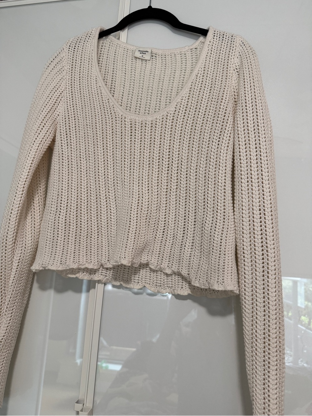Abercrombie & Fitch Cream Open-Knit Scoop-Neck Sweater